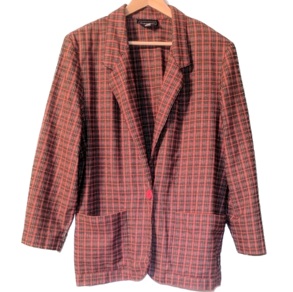 Requirements Jackets & Blazers - Requirements Cotton Plaid Buttoned Blazer Size 16